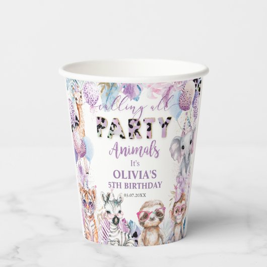Rufen Sie alle Party Tiere Jungle Safari Geburtsta Pappbecher (Rückseite)