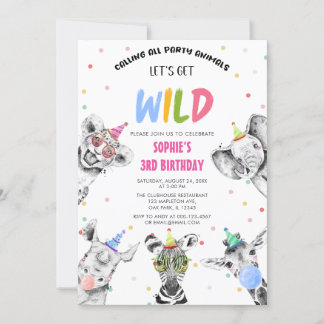 Rufen Sie alle Party Tiere Let's Get Wild Birthday Einladung