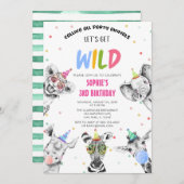 Rufen Sie alle Party Tiere Let's Get Wild Birthday Einladung (Vorne/Hinten)