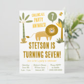 Rufen Sie alle Party Tiere! Lion, Safari Geburtsta Einladung (Stehend Vorderseite)