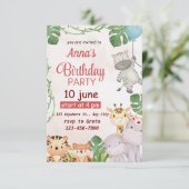 Rufen Sie alle Party Tiere! Safari Birthday Einladung (Stehend Vorderseite)