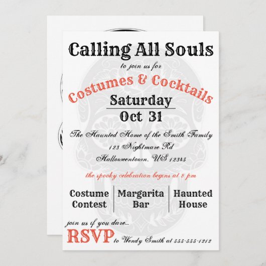 Rufen Sie alle Soule an... Halloween-Party-Einladu Einladung (Vorne/Hinten)