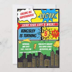 Rufen Sie alle Superhelden! Comic Geburtstagsparty Einladung
