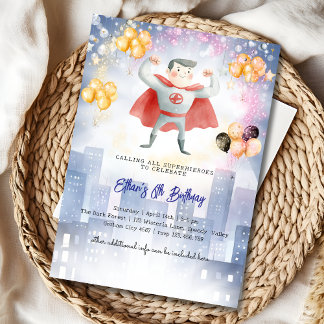 Rufen Sie alle Superhelden Kindergeburtstag Einladung