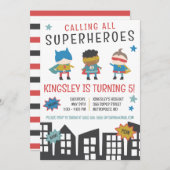 Rufen Sie alle Superhelden! Superhero Birthday Par Einladung (Vorne/Hinten)