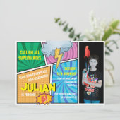 Rufen Sie alle Superheroes Comic Buch 5. Geburtsta Einladung (Stehend Vorderseite)