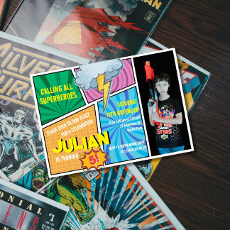 Rufen Sie alle Superheroes Comic Buch 5. Geburtsta Einladung