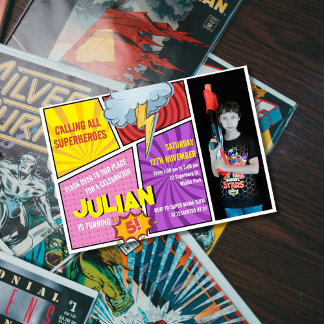 Rufen Sie alle Superheroes Comic Buch 5. Geburtsta Einladung