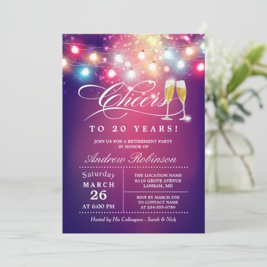 Rufen Sie das Party Champagner String Lights zur B Einladung (Stehend Vorderseite)