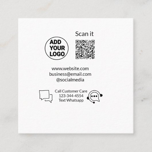 Rufen Sie den Text für die Kundenbetreuung auf, we Quadratische Visitenkarte (Vorderseite)