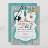 Rufen Sie die aufregende Baby-Dusche der Fischerei Einladung (Vorne/Hinten)