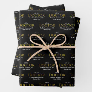 Rufen Sie ihren Doktor-Grad-Namen Schwarz Weiße Gr Geschenkpapier Set