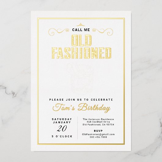 Rufen Sie mich alt modische Retro White Whiskey Ge Folieneinladung (Vorderseite)