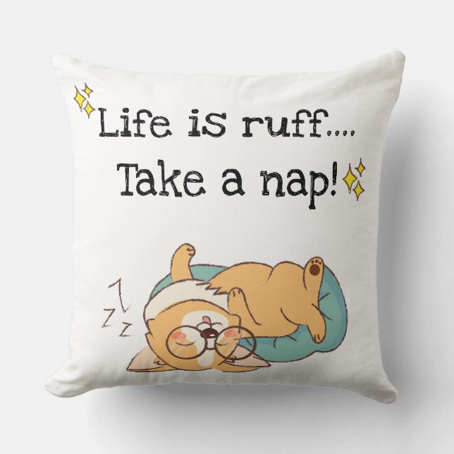 Ruff Life Nickerchen Corgi Throw Kissen (Vorderseite)