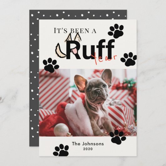 Ruff Year Cream White Dog Foto Weihnachten (Vorne/Hinten)