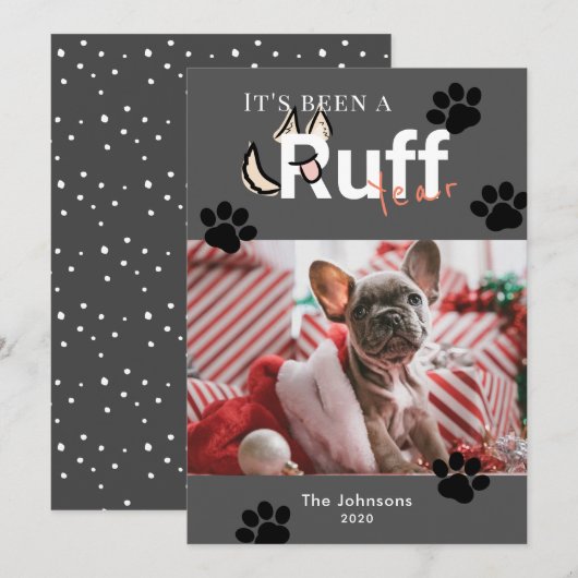 Ruff Year Dark Gray Hund Foto Weihnachten (Vorne/Hinten)