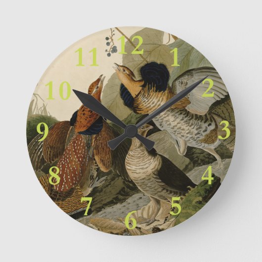 Ruffed Grouse Audubon Game Bird Runde Wanduhr (Vorderseite)