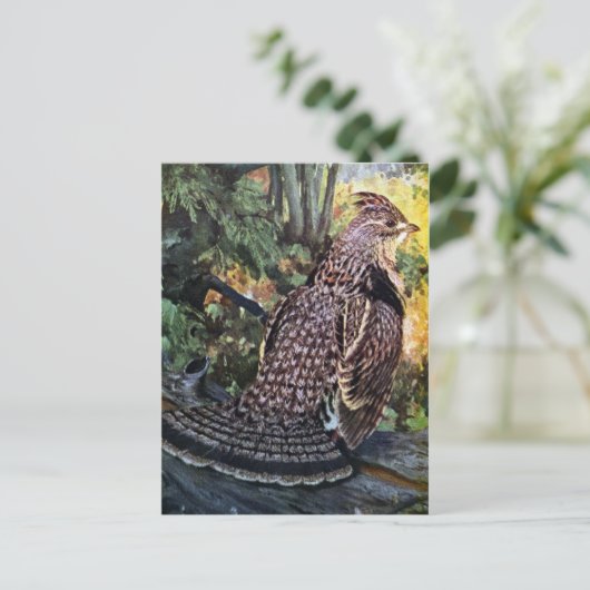 Ruffed Grouse im Wald Postkarte (Stehend Vorderseite)