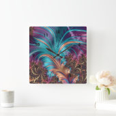 Ruffle A Few Feathers Fractal Art Wall Clock Quadratische Wanduhr (Zuhause)