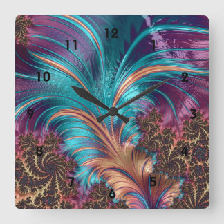 Ruffle A Few Feathers Fractal Art Wall Clock Quadratische Wanduhr
