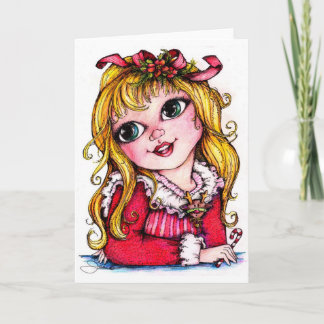 Ruffles und Rentier Big Eye Girl Feiertagskarte