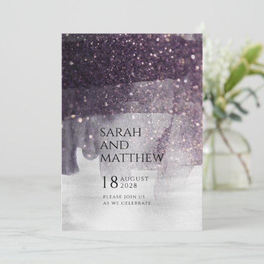 Rufhochzeit von Funkeln und Silbervorhängen Einladung (Stehend Vorderseite)