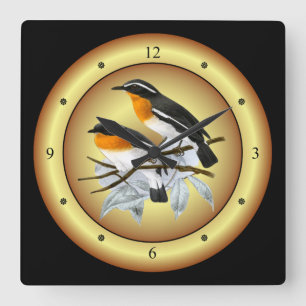 Rufous-Chested Flycatcher ~ Gold/Black Background~ Quadratische Wanduhr