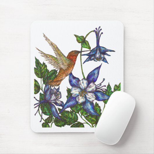Rufous Hummingbird mit Columbine Mousepad (Mit Mouse)