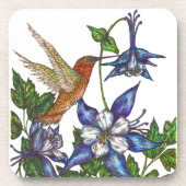 Rufous Hummingbird mit Columbinen Getränkeuntersetzer (Vorderseite)