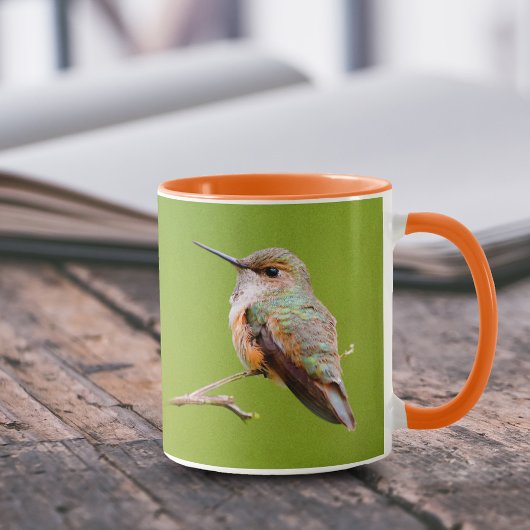 Rufous Hummingbird sitzt im kalifornischen Lilac Tasse