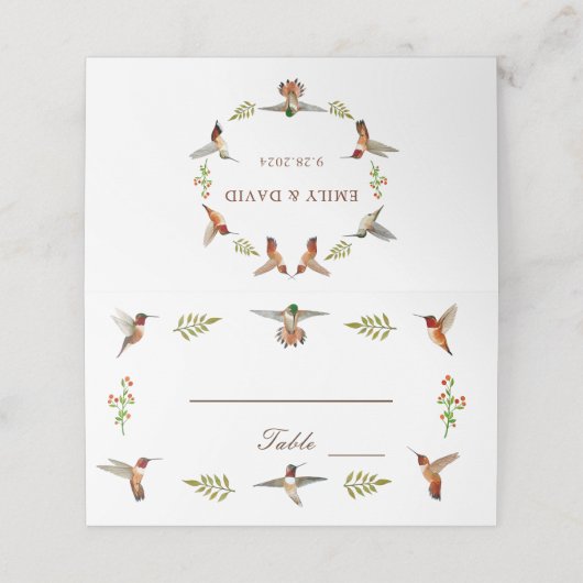 Rufous Hummingbirds Wedding Platzkarte (Außenseite Aufgefaltet)