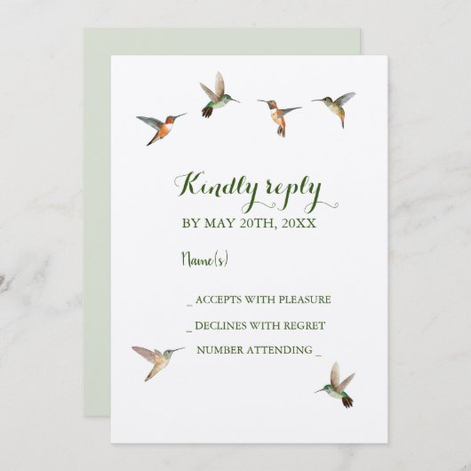 Rufous Hummingbirds Wedding RSVP Einladung (Vorne/Hinten)