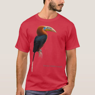 Rufousnected Hornbill Detailed Bird Illustration T-Shirt