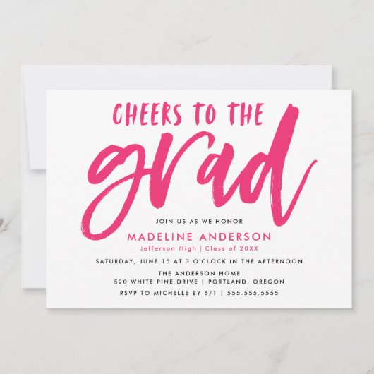 Ruft den Abschluss für das Grand Pink Brush Script Einladung (Vorderseite)