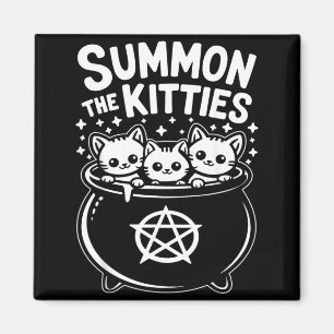 Ruft die Kätzchen Süße Hexen Kessel Halloween Magnet