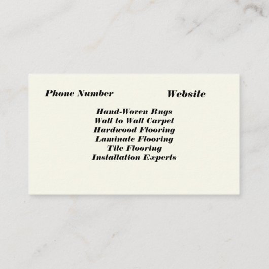 "Rug and Flooring" Visitenkarte (Rückseite)