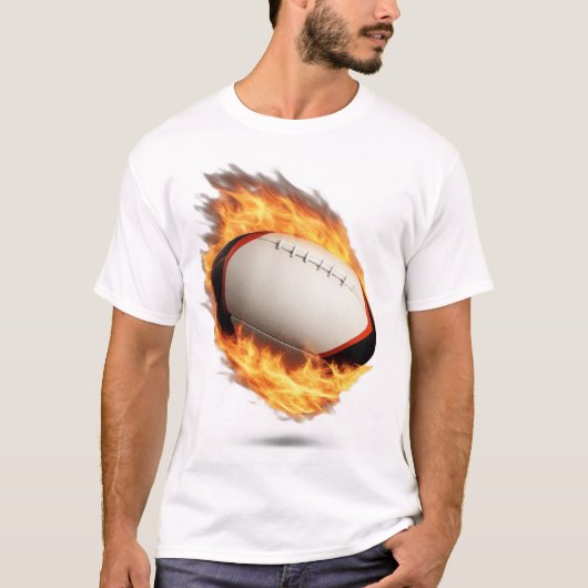 Rugby Ball on Fire Cool Design T-Shirt (Vorderseite)