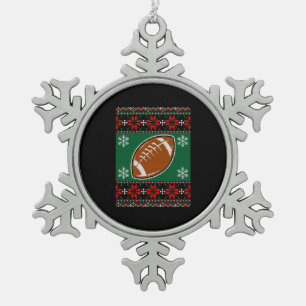 Rugby Ball Ugly Christmas Sweater Schneeflocken Zinn-Ornament