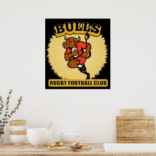 Rugby-Bullen mit Kugelgestapel Poster (Küche)