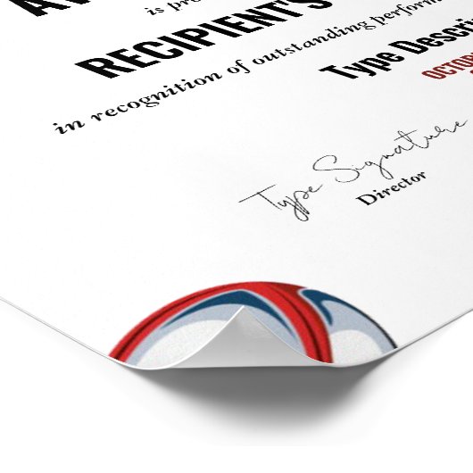 Rugby Excellence Award Certificate - Instant Poster (Ecke)
