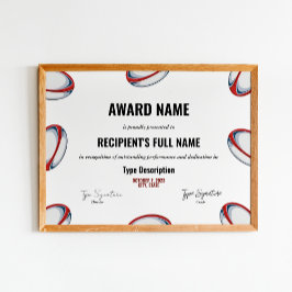 Rugby Excellence Award Certificate - Instant Poster