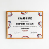 Rugby Excellence Award Certificate - Instant Poster
