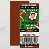 Rugby Football Ticket Foto Geburtstag Einladung (Vorne/Hinten)