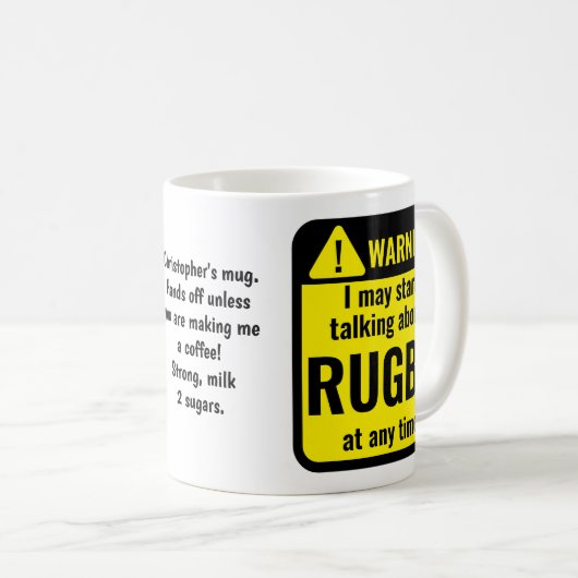 Rugby Funny Personalized Warning Kaffeetasse (VorderseiteRechts)