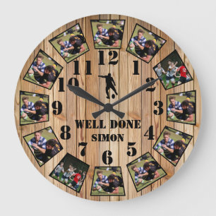 Rugby-Holzeffekt personalisieren FotoCollage Larg Große Wanduhr