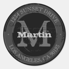 Rugby-Look | Rücksendeadresse Schwarz/Grau Runder Aufkleber