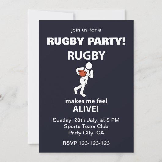 Rugby macht Me Feel Alive Rugby Party Einladung (Vorderseite)