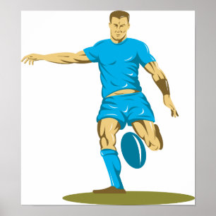 Rugby Player kickt ein kleines Poster