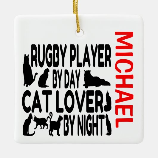 Rugby Player Lieben Cats CUSTOM Keramikornament (Vorderseite)