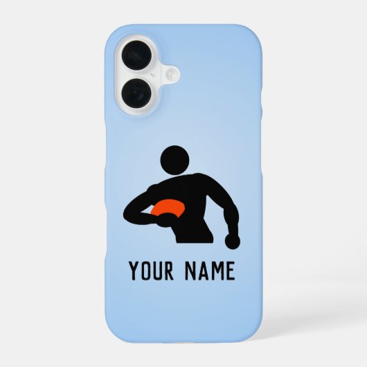 Rugby Player und Ball mit Ihrem Namen oder Text iPhone 16 Hülle (Rückseite)